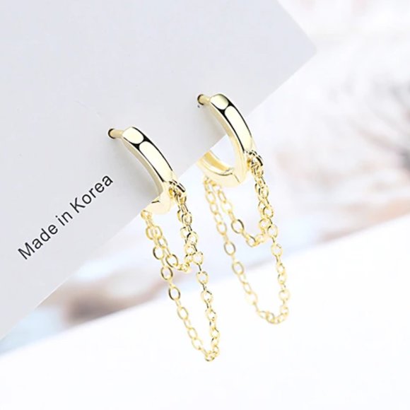 NEW Silver Gold Punk Style Double Layer Chain Hoop Earring - Picture 6 of 7